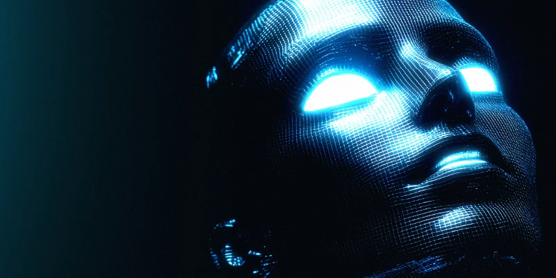Rostro humanoide con apariencia futurista